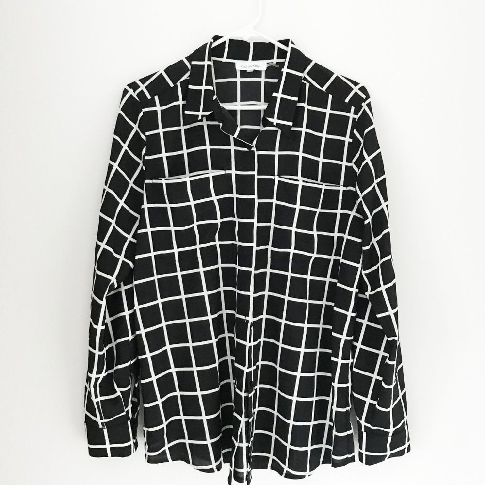 Calvin Klein Black and White Striped Blouse